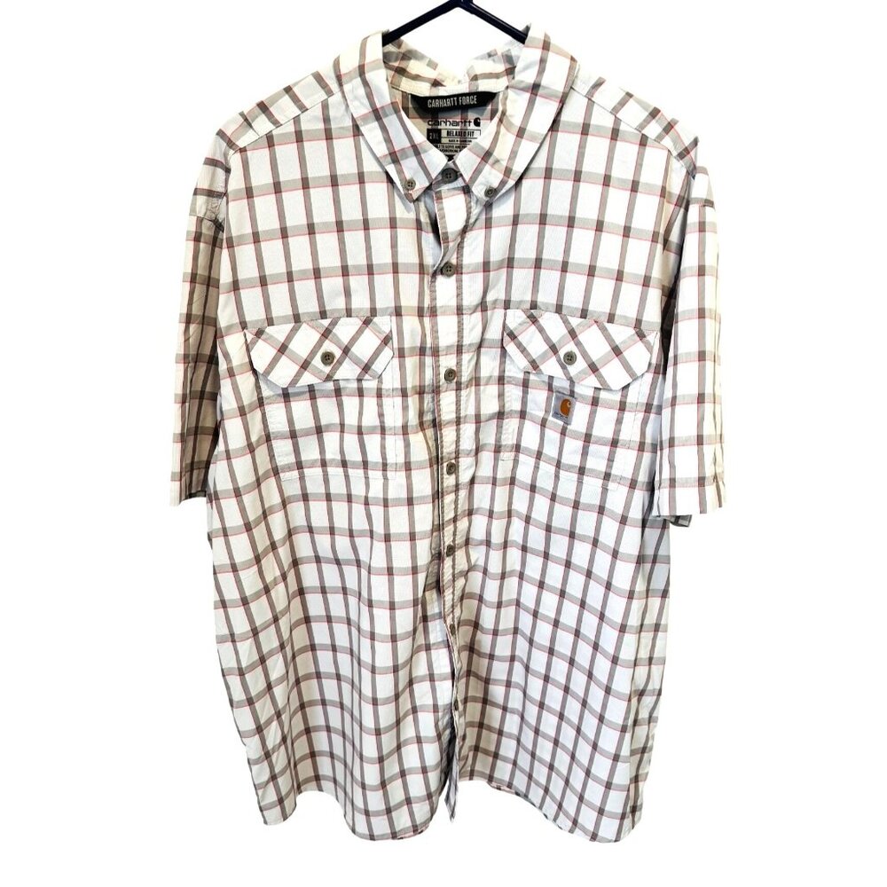 Carhartt Force Mens Relaxed Fit Plaid Short Sleeve Shirt 2XL Western Workwear